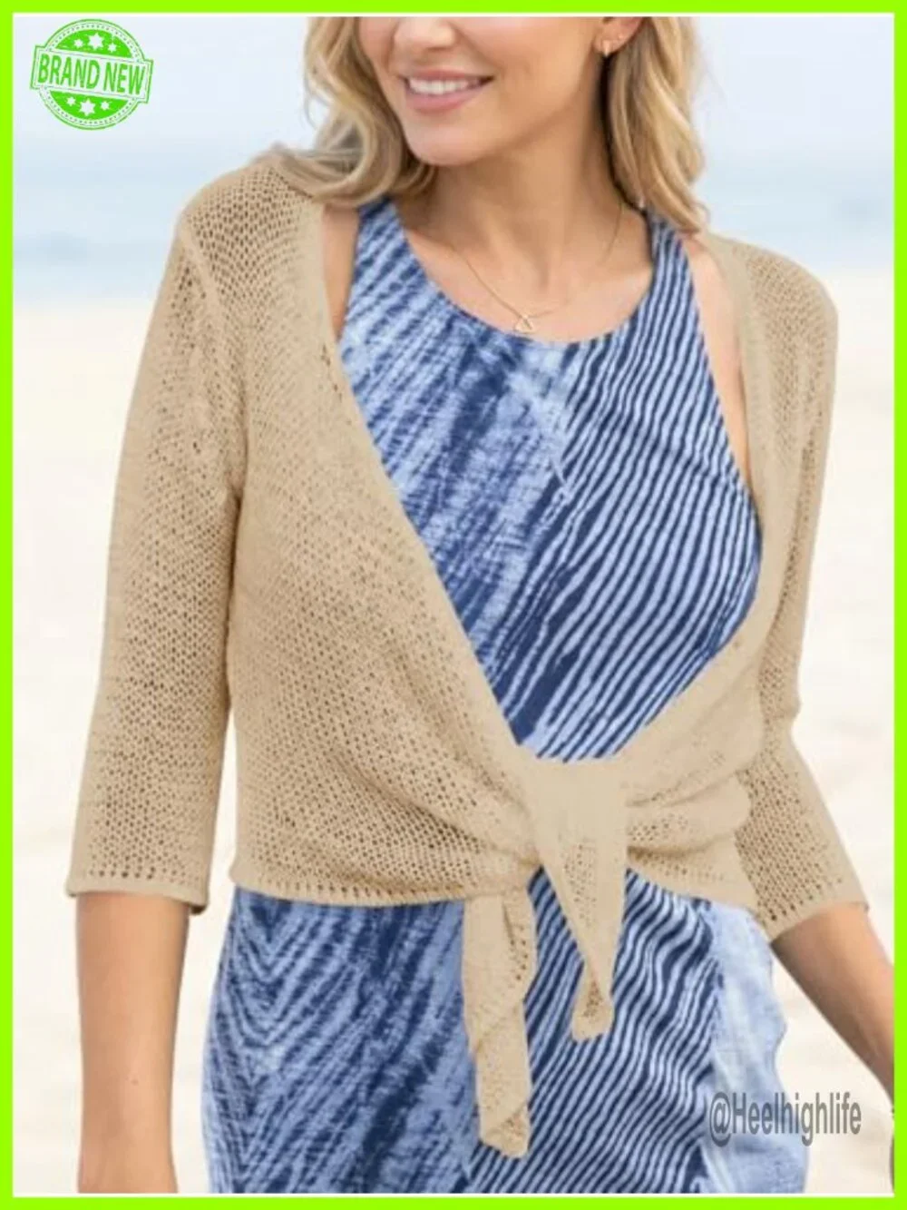 Tie Front Shrug 3/4 Sleeve Cropped Lightweight Sheer Knit Bolero Cardigan